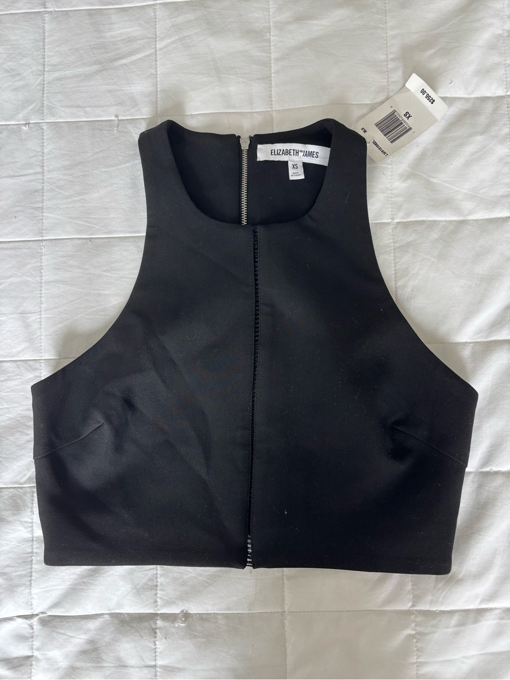 Elizabeth and James Black Zip-Front Cropped Tank